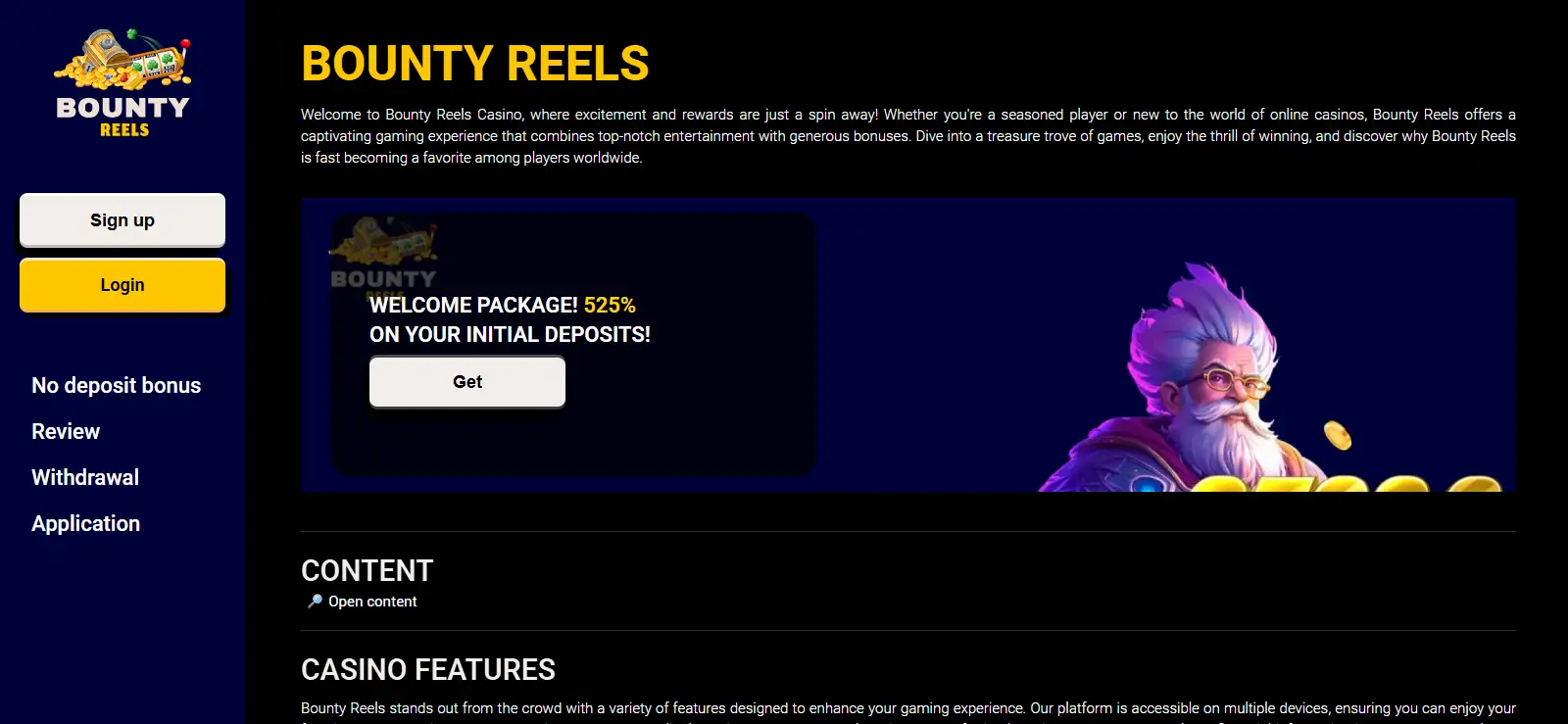 Bounty Reels interface view